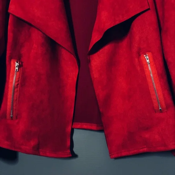 Microsuede Open Front Jacket New M Red Kirundo - Picture 4 of 13